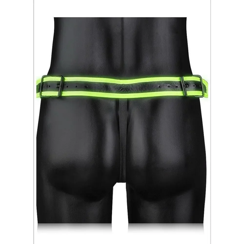 🦋B2G1🦋OUCH! Glow in the Dark NEON GREEN Bonded Leather Striped JOCK STRAP | L/XL